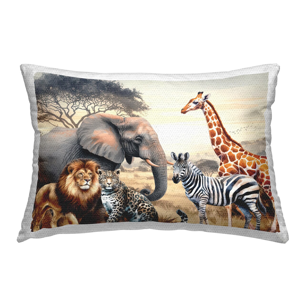 Grouped Jungle Animals Outdoor Printed Pillow Design by Nicole DeCamp, 14 x 7 x 20